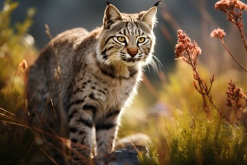 bobcat in natural forest environment. Wildlife photography - obrazy, fototapety, plakaty