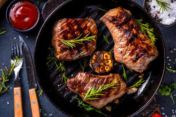 Grilled beef steak with herb and spices