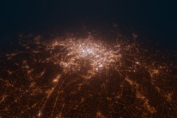 Aerial view on Vienna (Austria) from east. Top view on modern city at night from satellite