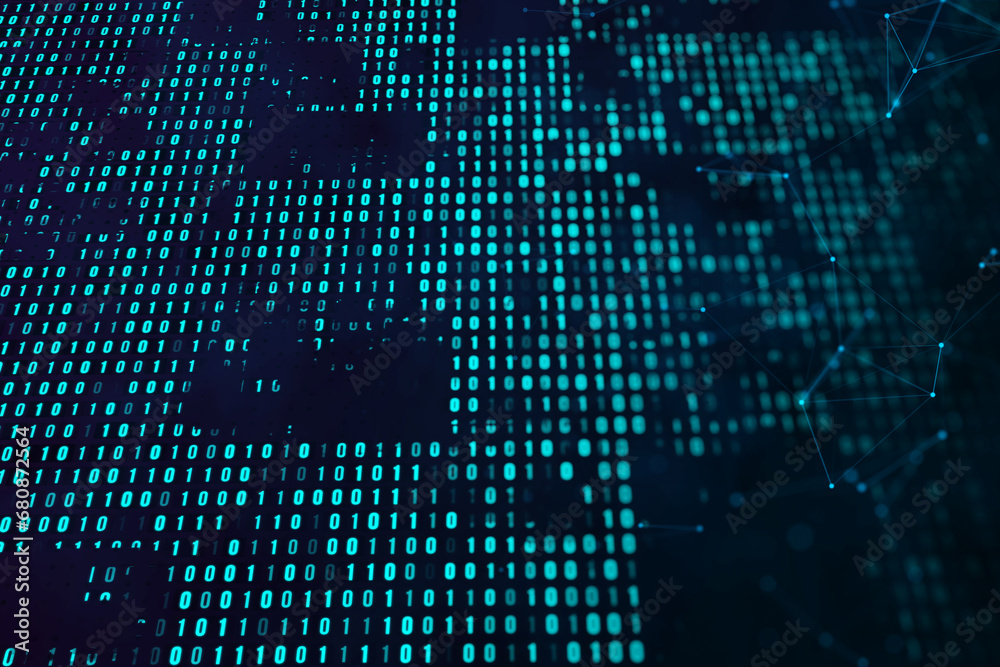 Poster Abstract digital dots binary coding backdrop. Digital data concept. 3D Rendering.
