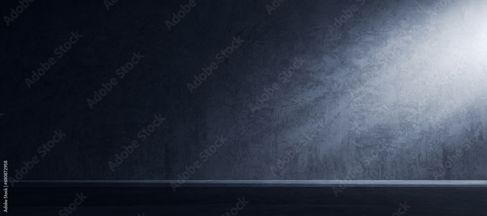 Poster Empty wide concrete surface with mock up place and light. Presentation concept. 3D Rendering.