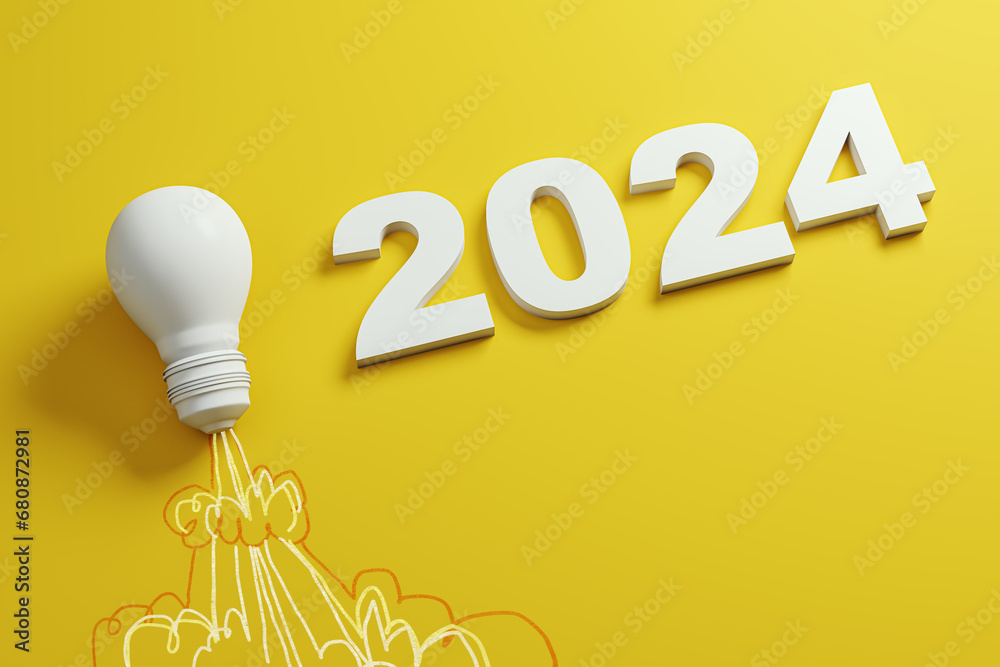 Aufkleber creative visualization of a lightbulb with 2024, symbolizing strategic innovation and inspiration co