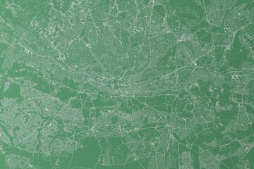 Naklejka premium Stylized map of the streets of Johannesburg (South Africa) made with white lines on green background. Top view. 3d render, illustration