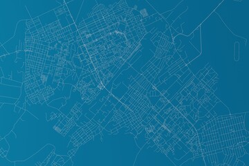 Map of the streets of Karaganda (Kazakhstan) made with white lines on blue background. 3d render, illustration - obrazy, fototapety, plakaty