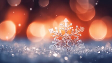 Fototapeta na wymiar Macro Shot of a Snowflake on the bokeh background.