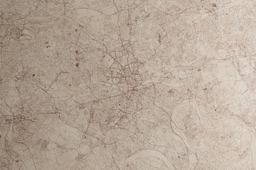 Map of Essen (Germany) on an old vintage sheet of paper. Retro style grunge paper with light coming from right. 3d render