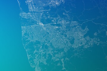 Map of the streets of Tijuana (Mexico) made with white lines on greenish blue gradient background. 3d render, illustration - obrazy, fototapety, plakaty