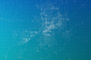 Map of the streets of Fort Wayne (Indiana, USA) made with white lines on greenish blue gradient background. 3d render, illustration - obrazy, fototapety, plakaty