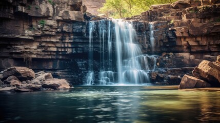 Serene Waterfall Cascading Over Rocks in Forest