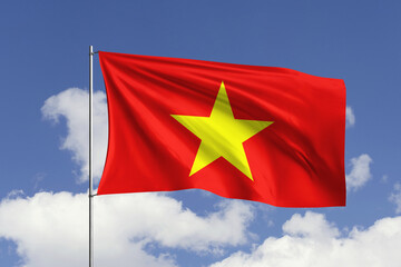 Vietnam flag fluttering in the wind on sky.