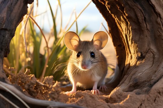 Merriams kangaroo rat in natural desert environment. Wildlife photography