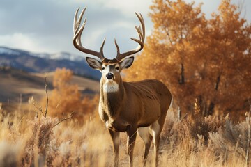 Naklejka na ściany i meble mule deer in natural desert environment. Wildlife photography