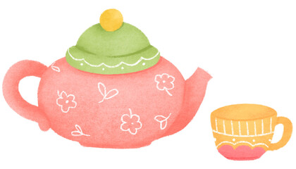 Teapot and teacup cartoon clipart