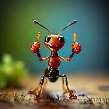 ant giving two thumbs up, micro photography concept 