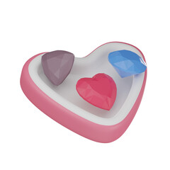 3D render diamonds with jewelry box in a cute design. Valentine's Day Anniversary, 3D jewelry concept.