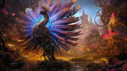 Whimsical Steampunk Phoenix in the AI Surreal Marvels - obrazy, fototapety, plakaty