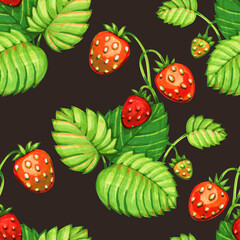 Seamless pattern with wild strawberries. For prints, backgrounds, wrapping paper, textile, wallpaper, etc.