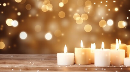 Beautiful backdrop with candles and bokeh for Candlemas day background with copy space