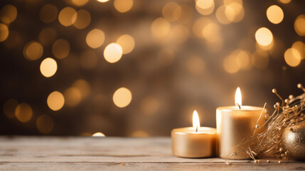Beautiful backdrop with candles and bokeh for Candlemas day background with copy space - obrazy, fototapety, plakaty