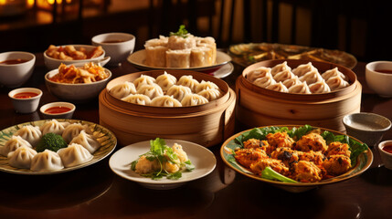 Obraz premium Dim sum food with many asian dishes