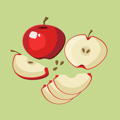 Red apple whole and cut