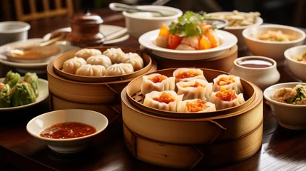 Foto op Plexiglas Dim sum food with many asian dishes © Keitma