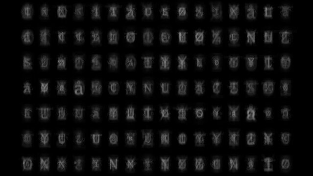 Sequence of encrypted letters, encrypted codes, random characters 