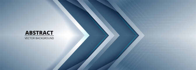 3D modern abstract wide banner background with arrow shapes and lines. Gray-blue color gradient vector illustration.
