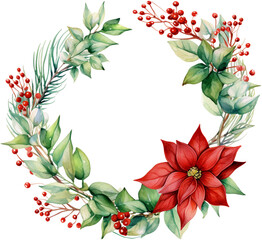 Watercolor Seasonal Circle of Blooms: Christmas Floral Frame in Round Design