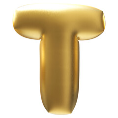 Gold Font Letter T Bubble 3D Render Alphabet