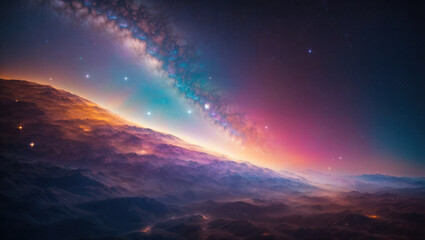 Obraz premium Space background with Milky way on the sky. Northern lights