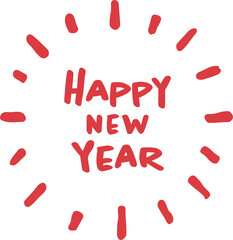 新年の挨拶、赤色の手書き文字、イラスト素材