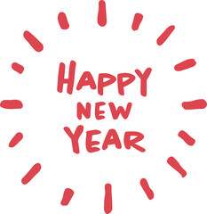 新年の挨拶、赤色の手書き文字、ベクターイラスト素材