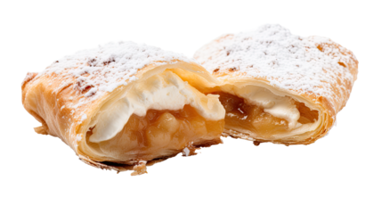 Apfelstrudel on white isolated on clear png background and transparent background. Bakery and pastry concept for cafe and restaurent, AI generative. 