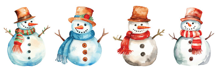 Collection of Snowman Watercolor Vector Illustration