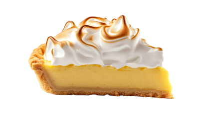 Lemon Meringue Pie on white isolated on clear png background and transparent background. Bakery and pastry concept for cafe and restaurent, AI generative. 