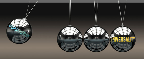Standardization leads to Universality. Cause and effect relation between them.,3d illustration