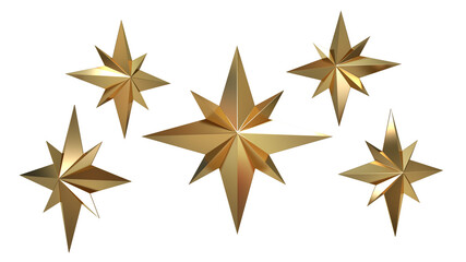 gold stars isolated on transparency background, 3D render