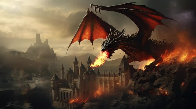 dragon in fire. seamless looping time-lapse virtual video Animation Background.	