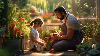 father and daughter in gardening