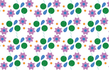 seamless pattern with colorful flowers and apple
