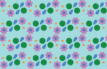 seamless pattern with colorful flowers and apple