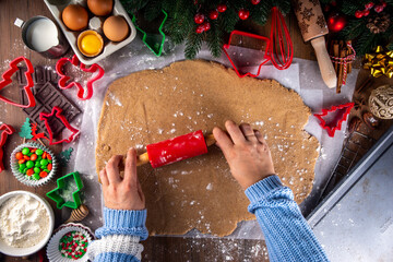 Cooking Christmas cookies family background
