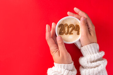 New year 2024 Christmas latte cup - obrazy, fototapety, plakaty