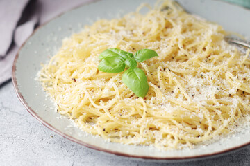 Spaghetti with italian cheese pecorino romano	