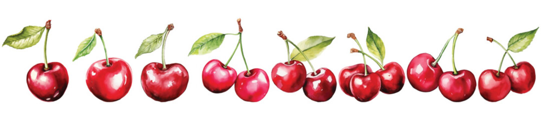 Set of Cherries Watercolor Vector