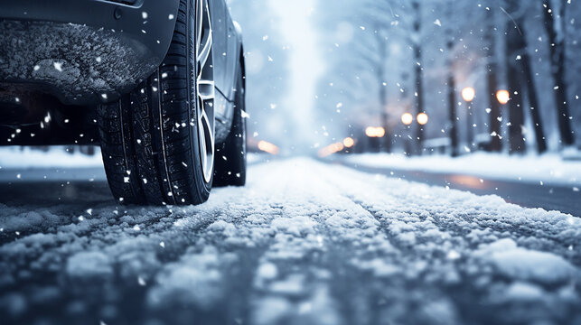 雪道と車のタイヤ(generative ai)