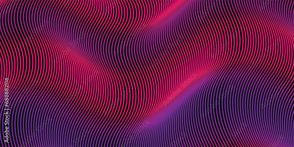 Wall mural dark abstract background with glowing wave. shiny moving lines design element. modern purple blue gr