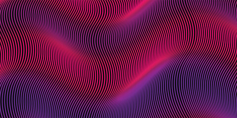 Dark abstract background with glowing wave. Shiny moving lines design element. Modern purple blue gradient flowing wave lines. Futuristic technology concept. Vectormodern lines waves purple pink