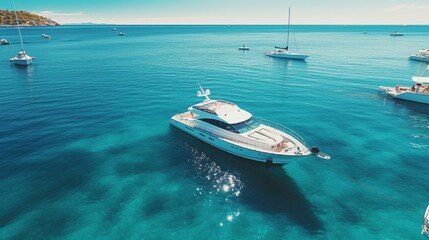 Croatian yachts on the water's surface Aerial image of a luxurious floating yacht in the Adriatic...
